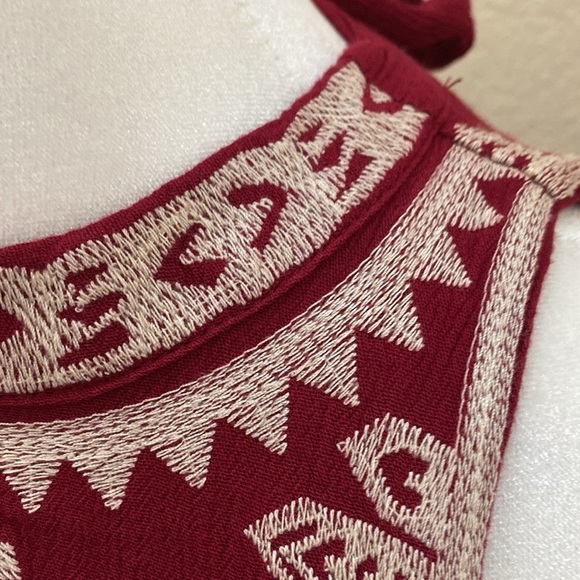 Alya Elegant Dark Red Embroidered Sleeveless Halter Dress. Tie back. Size XS. - Picture 4 of 11